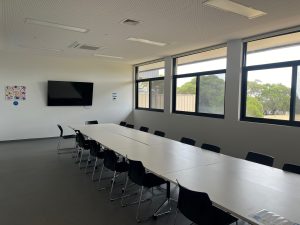 Inside the art room with view of the TV